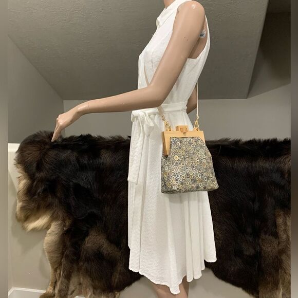 Handmade Genuine Embossed Leather Turnlock Wooden Frame Bag & 2 Strap Styles - Picture 5 of 16